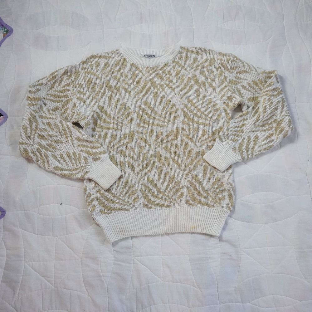 VTG McPherson's Men's Shop Ramie Cotton Blend Leaf Pattern Sweater L Cream Gold‎